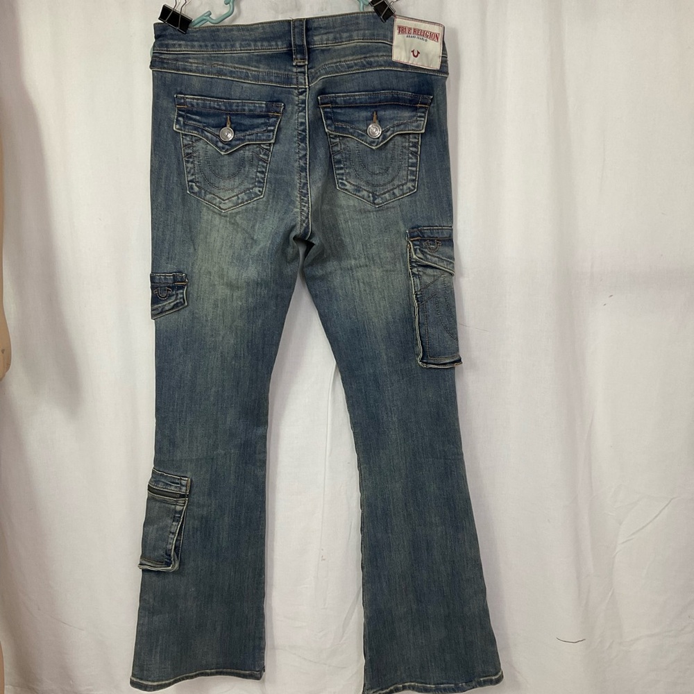 True Religion Medium Vintage Becca Low Rise Cargo Bootcut Denim Jeans Size 29 - Picture 3 of 13